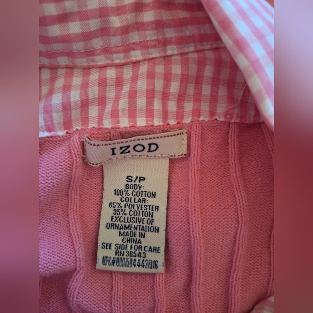 IZOD women's pink sweater with dicky collar and faux button front. Size S - Picture 5 of 5